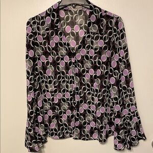 Dress Barn Pink and Purple Ruffled Blouse with Notched Collar